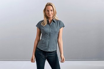Ladies´ Cap Sleeve Fitted Polycotton Poplin Shirt